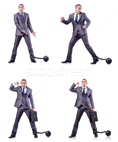 Businessman with shackles on white Stock photo © Elnur