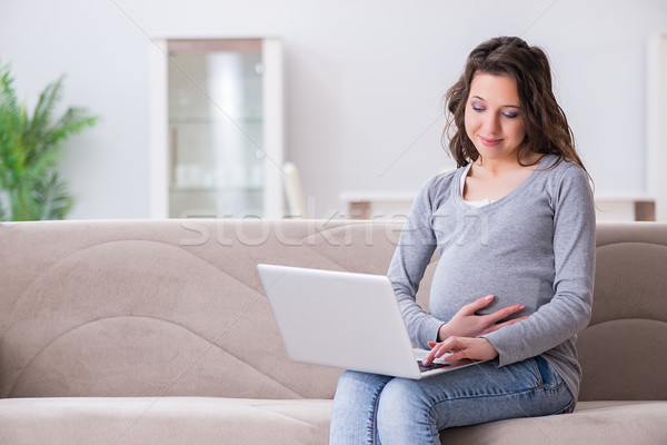 The pregnant woman working on laptop sitting on sofa Stock photo © Elnur