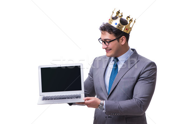 Foto stock: Rei · empresário · laptop · isolado · branco