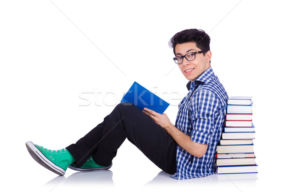 Student with lots of books on white Stock photo © Elnur