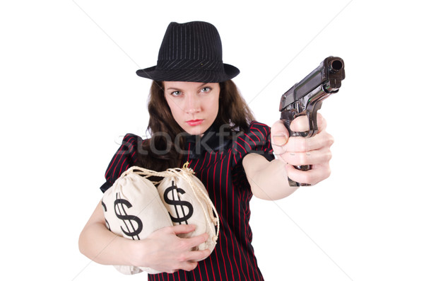 Frau Gangster gun Geld sexy Modell Stock foto © Elnur