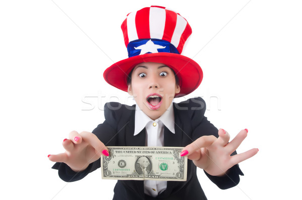 Young woman with dollar and usa hat Stock photo © Elnur