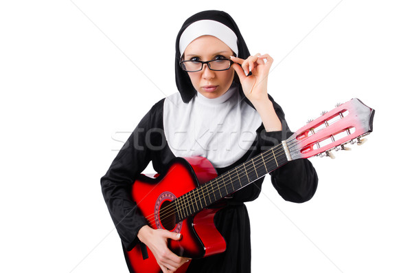 Nun with guitar isolated on the white Stock photo © Elnur