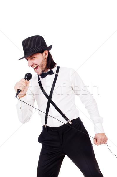 Engraçado homem cantando isolado branco festa Foto stock © Elnur