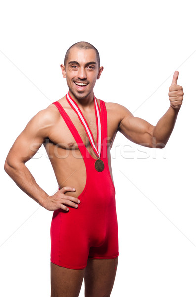 Wrestler in red dress isolated on the white background Stock photo © Elnur