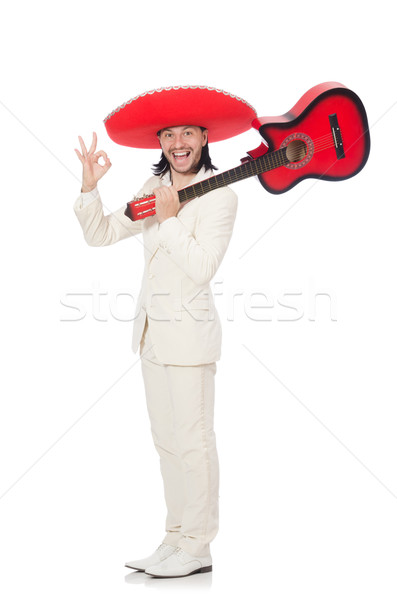 Zdjęcia stock: Mexican · gitarzysta · odizolowany · biały · strony · tle
