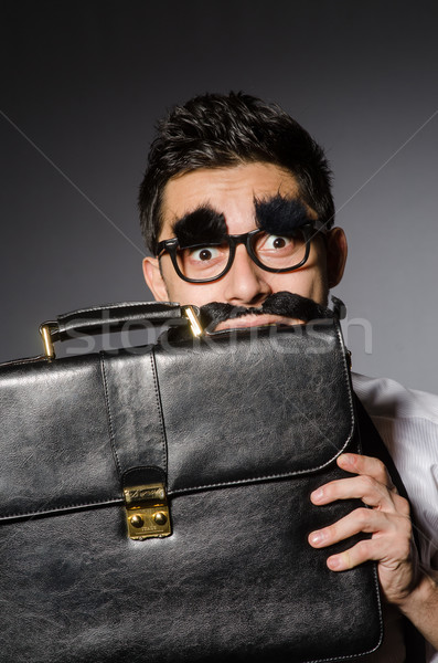 Młody człowiek fałszywy wąsy odizolowany szary człowiek Zdjęcia stock © Elnur