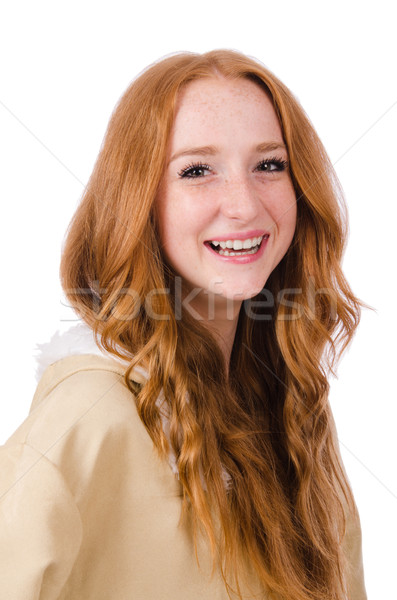 Stock photo: Eskimo girl wearing clothes of all fur isolated on white