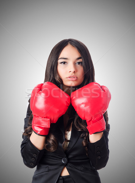 Сток-фото: боксерская · перчатка · бизнеса · женщину · стороны · костюм