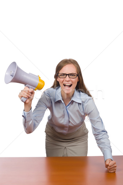 Office employee at job holding loudspeaker isolated on white Stock photo © Elnur