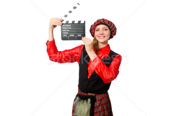 Funny woman in scottish clothing with movie board Stock photo © Elnur