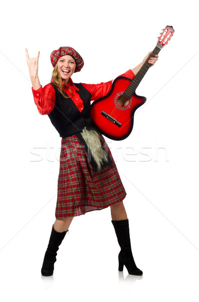 Funny woman in scottish clothing with guitar Stock photo © Elnur