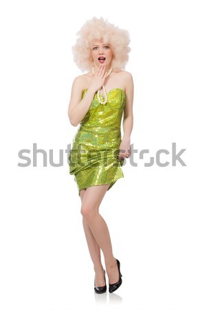 Woman wearing curly fair wig isolated on white Stock photo © Elnur