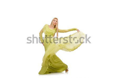 Stock photo: Young woman in elegant long green dress isolated on white