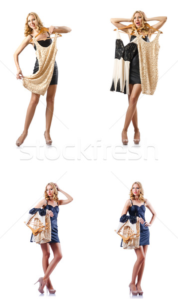 Set of photos with woman trying new clothing Stock photo © Elnur