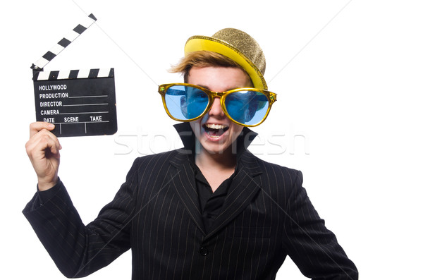 Stock photo: Funny man with movie clapboard