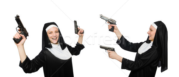 Nun with handgun isolated on white Stock photo © Elnur