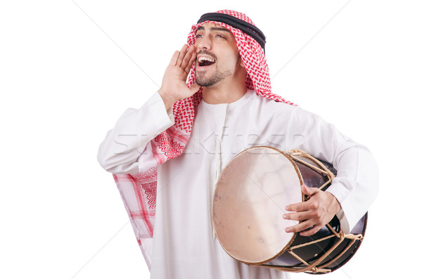Arab Mann spielen Trommel isoliert weiß Stock foto © Elnur