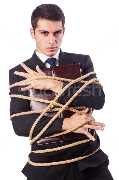 Businessman tied up with rope on white Stock photo © Elnur