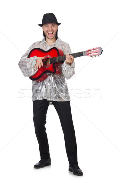 商業照片: 吉他手 · 孤立 · 白 · 音樂 · 舞會 · 背景