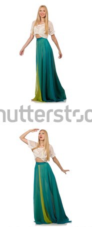 Stock photo: Woman dances in gentle blue dress isolated on white