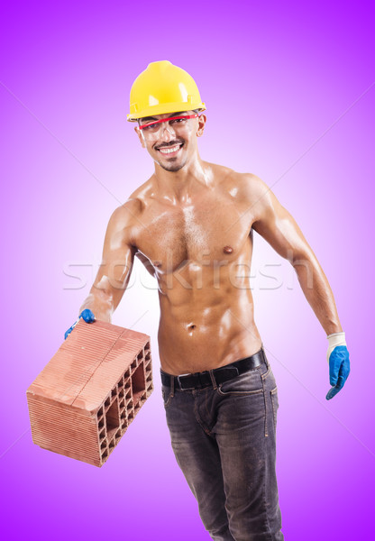 Musculaire constructeur briques blanche bâtiment travailleur Photo stock © Elnur