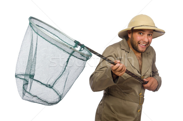 Man hunting for butterflies isolated on white Stock photo © Elnur