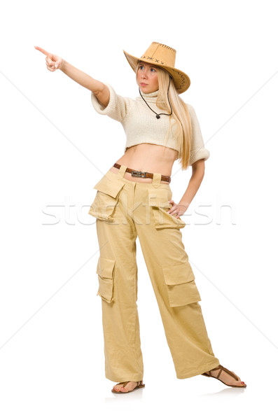 Pretty woman in beige trousers isolated on white Stock photo © Elnur