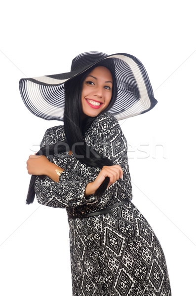Siyah saçlı kadın uzun gri elbise yalıtılmış Stok fotoğraf © Elnur