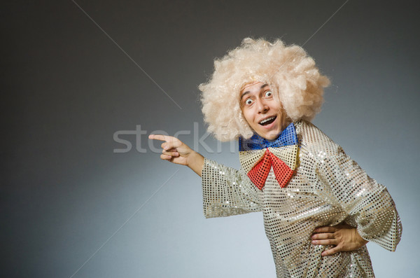 [[stock_photo]]: Drôle · homme · afro · perruque · fête · heureux