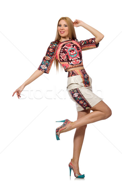 Pretty model in clothes with carpet prints isolated on white Stock photo © Elnur