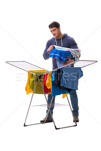 Marido hombre lavandería aislado blanco sonrisa Foto stock © Elnur