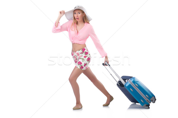 Girl with suitcases isolated on white Stock photo © Elnur