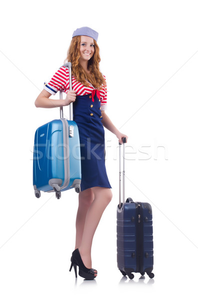 Nő utazás bőrönd fehér mosoly divat Stock fotó © Elnur
