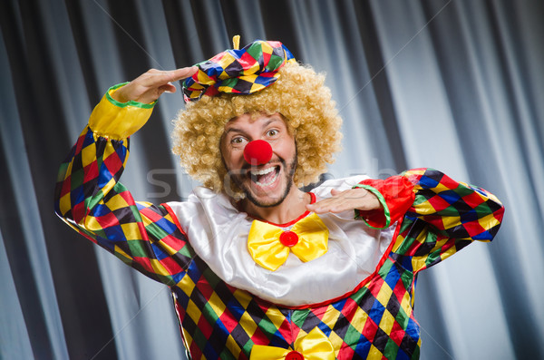 [[stock_photo]]: Drôle · clown · humoristique · rideau · sourire · anniversaire