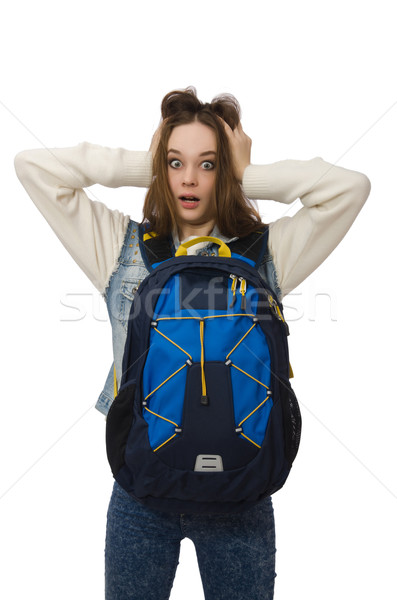 Pretty girl with rucksack isolated on white Stock photo © Elnur