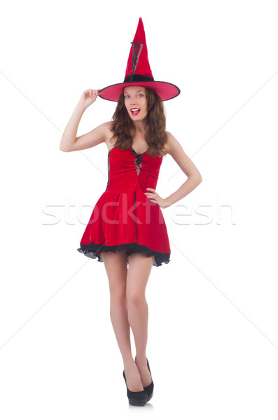 Tineri femeie model prezinta roşu mini Imagine de stoc © Elnur