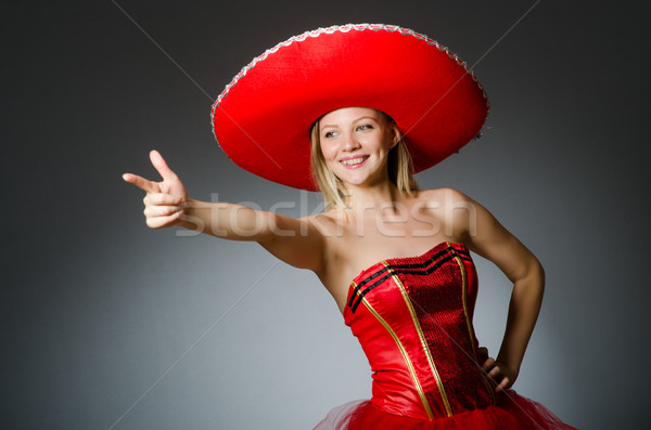 Frau tragen Sombrero hat funny glücklich Stock foto © Elnur