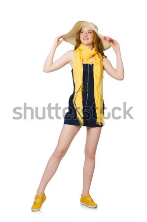 Blond Hair Girl In Yellow And Black Clothing Isolated On White