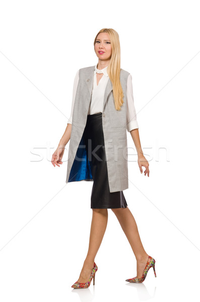 [[stock_photo]]: Jolie · femme · cuir · jupe · isolé · blanche · visage