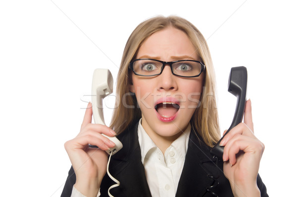 Pretty office employee holding phone isolated on white Stock photo © Elnur