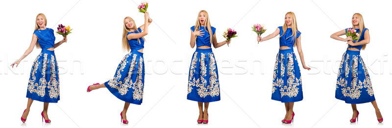 Stock photo: Composite photo of woman with tulips on white