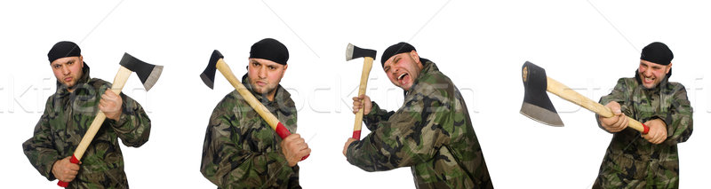 Soldier with axe isolate on white Stock photo © Elnur