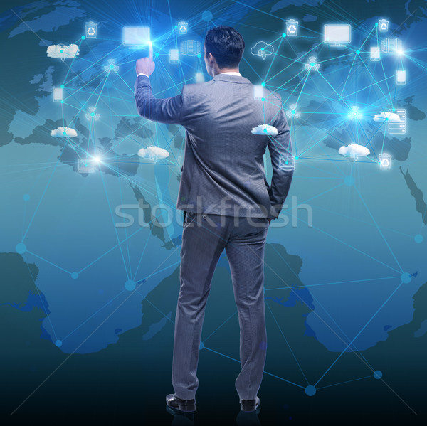 Man in cloup computing concept Stock photo © Elnur