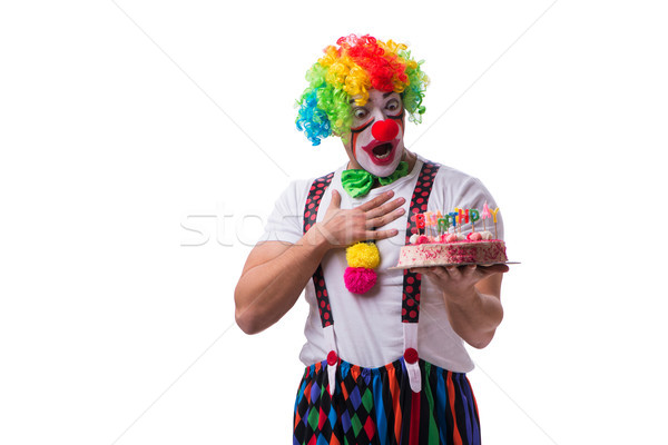 Funny clown with a birthday cake isolated on white background Stock photo © Elnur