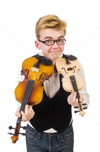 Funny man with violin on white Stock photo © Elnur