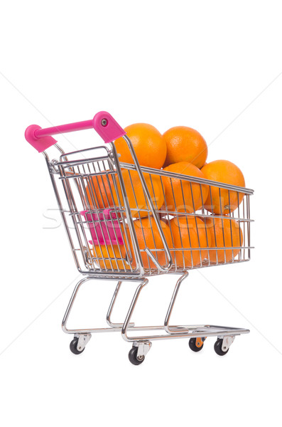 Supermarket trolley full of oranges isolated on white Stock photo © Elnur