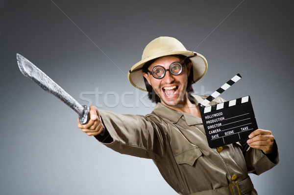 Funny safari hunter charakter okulary film Zdjęcia stock © Elnur