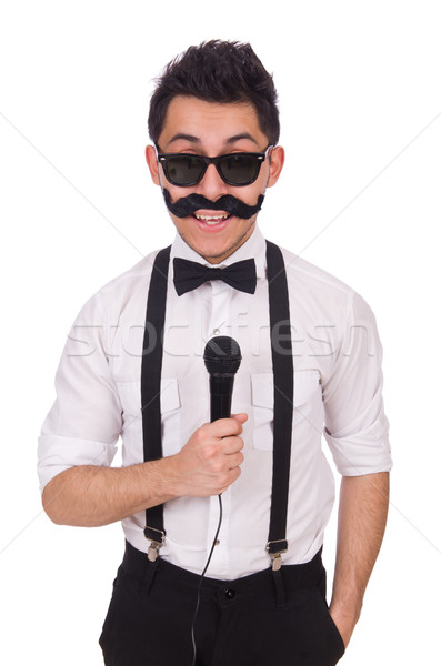 Funny man with mic isolated on white Stock photo © Elnur