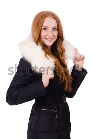 Stockfoto: Mooie · meisje · warm · kleding · geïsoleerd · witte